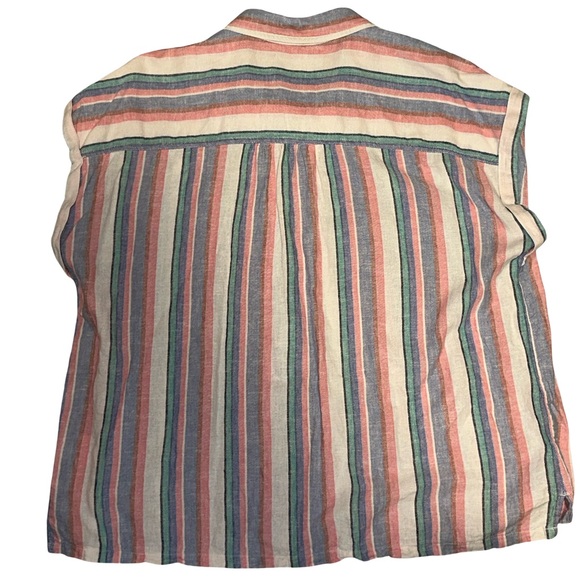 Orvis Linen Blend Striped Button Front Shirt Large Coastal Summer Top - Picture 3 of 5